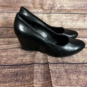 ECCO Womens Black Leather Round Toe Wedge Pumps Shoes 214943 Size 39